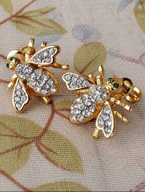 Bee Clear Rhinestone Earrings Comfort Screwbacks Clips Vintage Signed PAT D